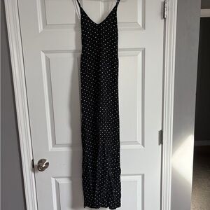Old Navy Womens Black Pindot Spaghetti Strap V Neck Casual Maxi Dress S
